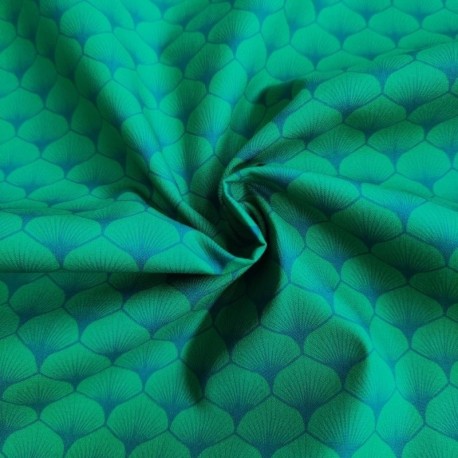 Coupon 3m Tissu Popeline Eventails Vert Bouteille
