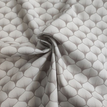 Coupon 3m Tissu Popeline Eventails Blanc Gris 