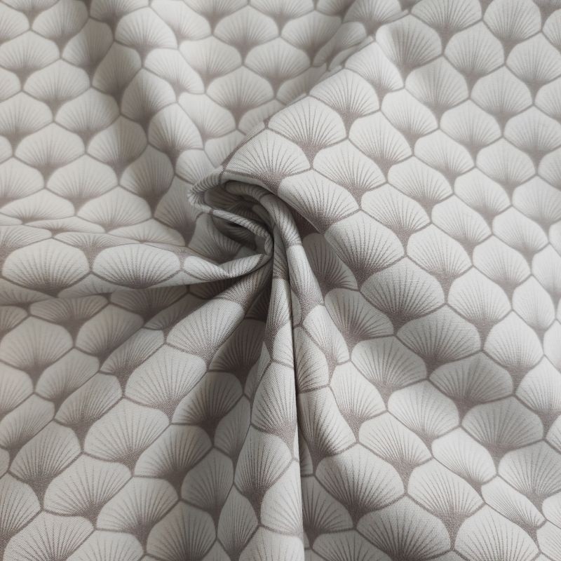 Coupon 3m Tissu Popeline Eventails Blanc Gris 