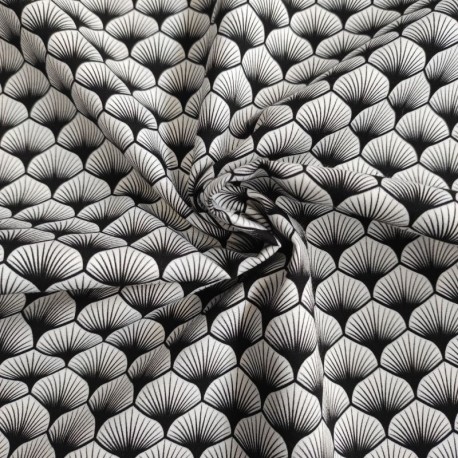 Coupon 3m Tissu Popeline Eventails Noir Blanc
