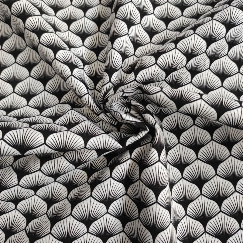 Coupon 3m Tissu Popeline Eventails Noir Blanc