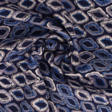 Coupon 3m Tissu Popeline De Viscose Imprimée Losange Bleu