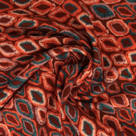 Coupon 3m Tissu Popeline De Viscose Imprimée Losange Orange