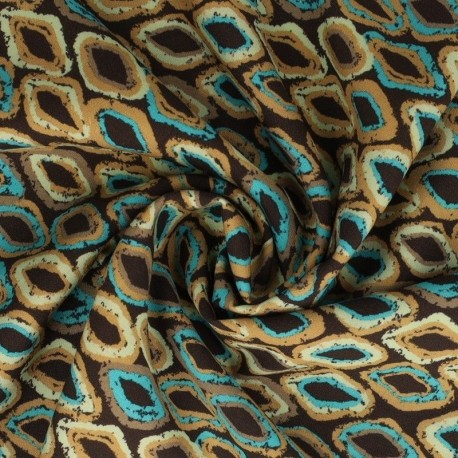 Coupon 3m Tissu Popeline De Viscose Imprimée Losange Bleu et Marron
