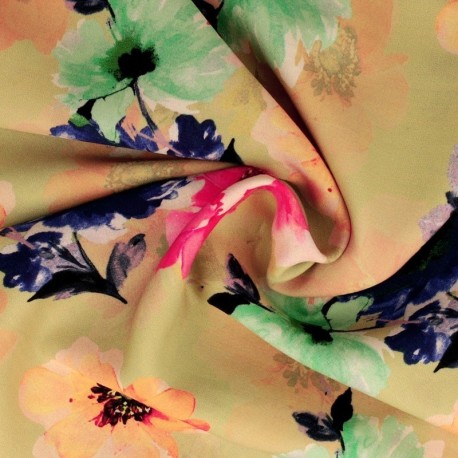 Coupon 3m Tissu Popeline De Viscose Imprimée Floral Multico