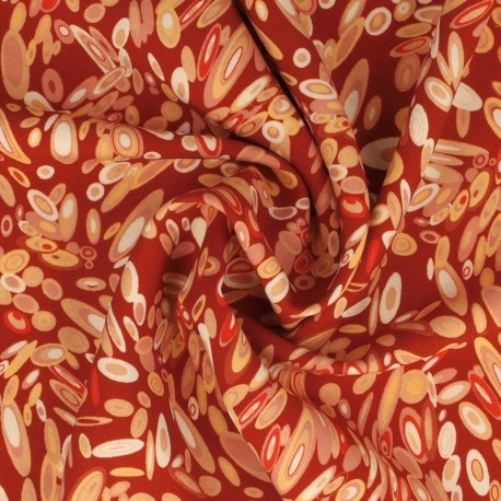 Coupon 3m Tissu Popeline De Viscose Imprimée Abstrait Orange
