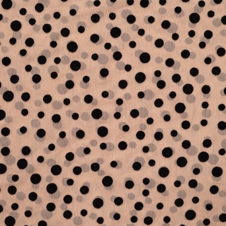 Coupon 3m Tissu Résille Pois Floqués Sable