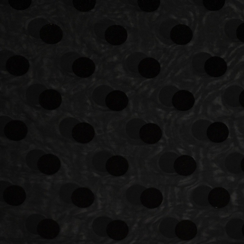 Coupon 3m Tissu Résille Gros Pois Floqués Noir