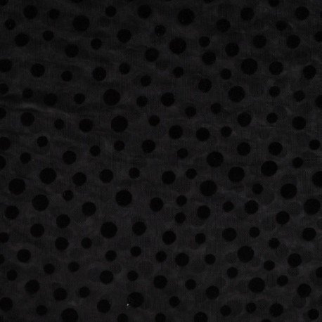 Coupon 3m Tissu Résille Pois Floqués Noir