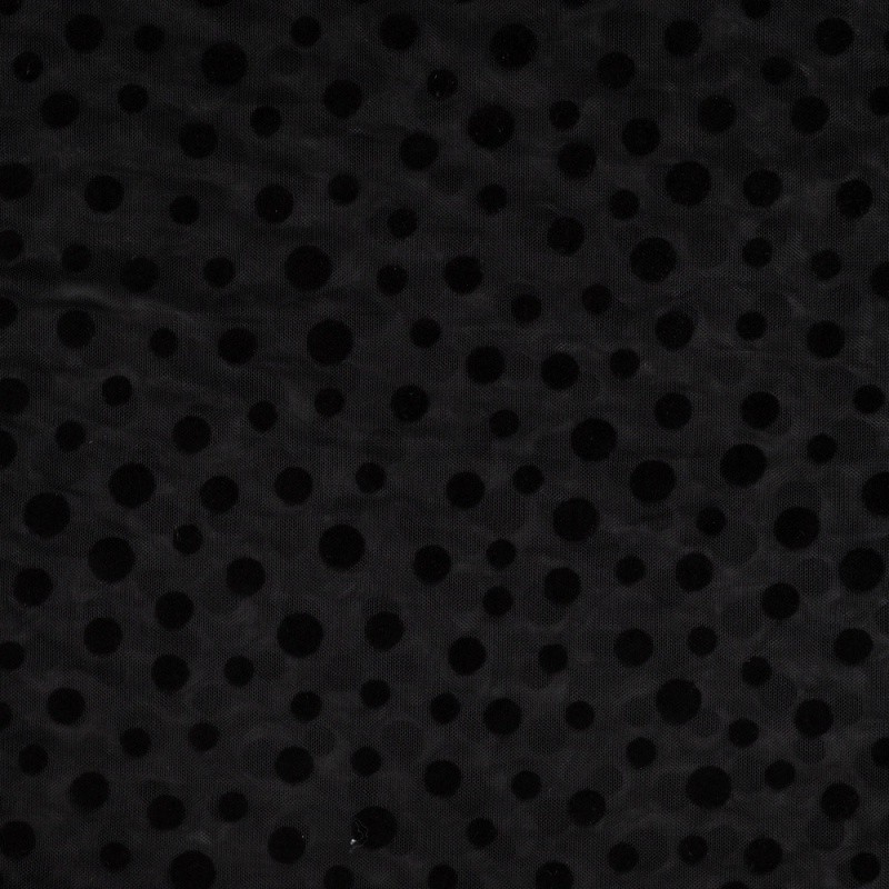 Coupon 3m Tissu Résille Pois Floqués Noir