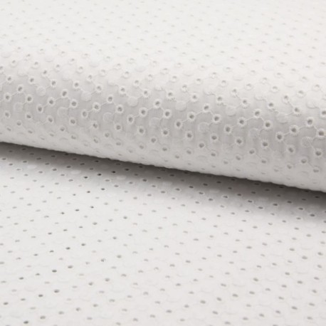 Coupon 3m Tissu Broderie Satin Petit Rond Blanc Cassé