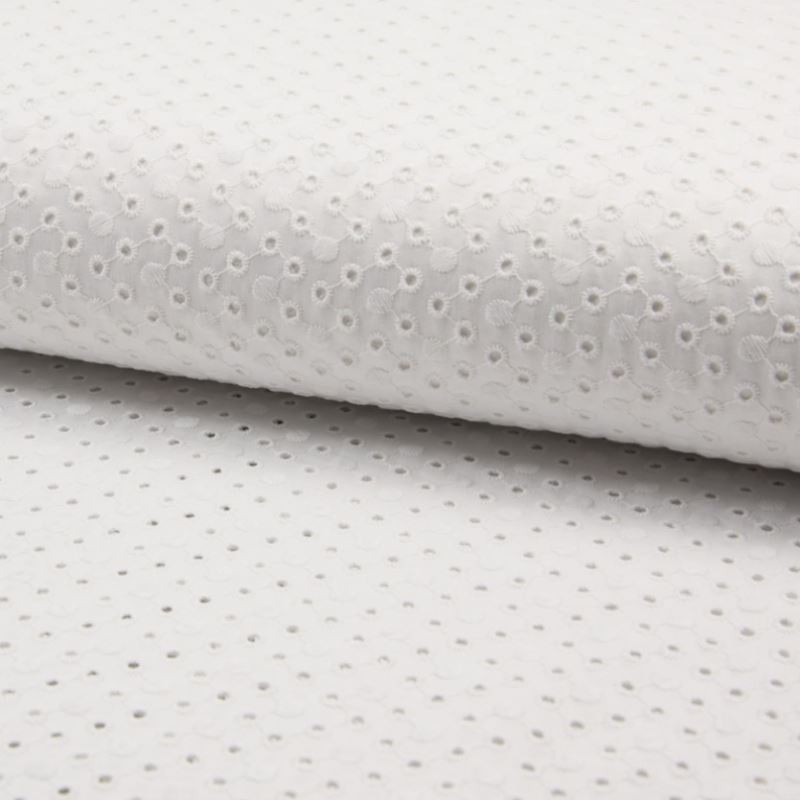 Coupon 3m Tissu Broderie Satin Petit Rond Blanc Cassé