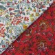 Coupon 3m Tissu Blockprint Imprimé Tampons Mains Matelassé Double Face Floral Blanc et Rouge