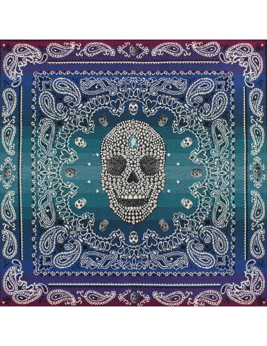 Carré jacquard 48 x 48 cm tête de mort bleu