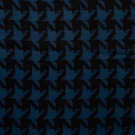 Coupon 3m Tissu Satin Polyester Imprimé Pied de Poule Petrole 