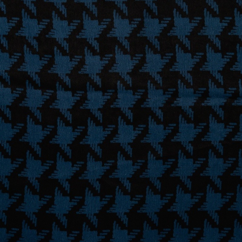 Coupon 3m Tissu Satin Polyester Imprimé Pied de Poule Petrole 