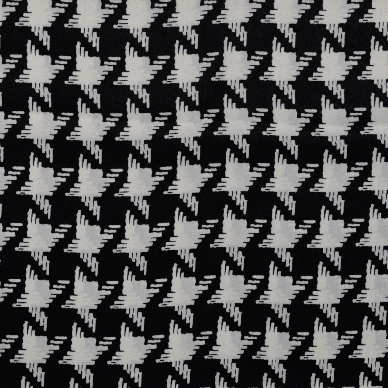 Coupon 3m Tissu Satin Polyester Imprimé Pied de Poule Noir 