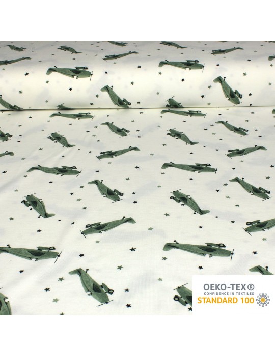 Tissu jersey coton/élasthanne imprimé oeko-tex vert
