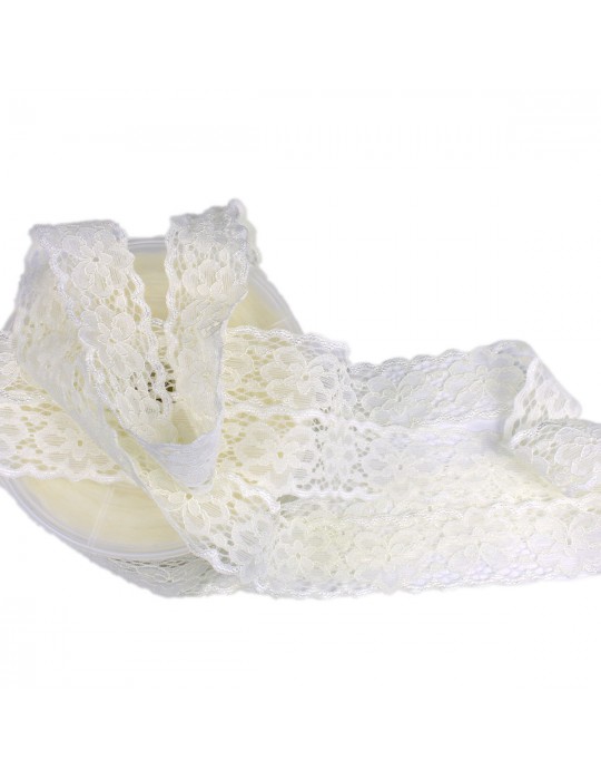 Dentelle florale élastique 25 mm blanc