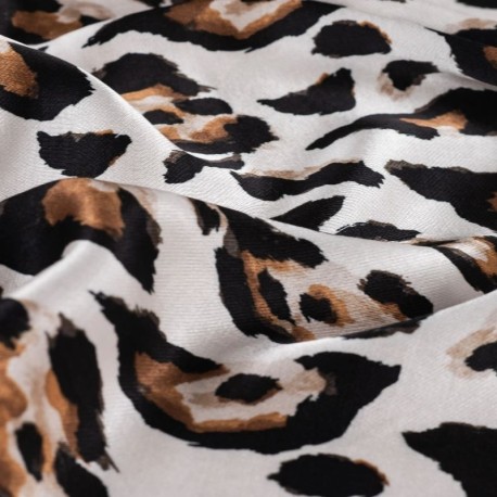 Coupon 3m Tissu Satin de Viscose Imprimé Léopard Sable