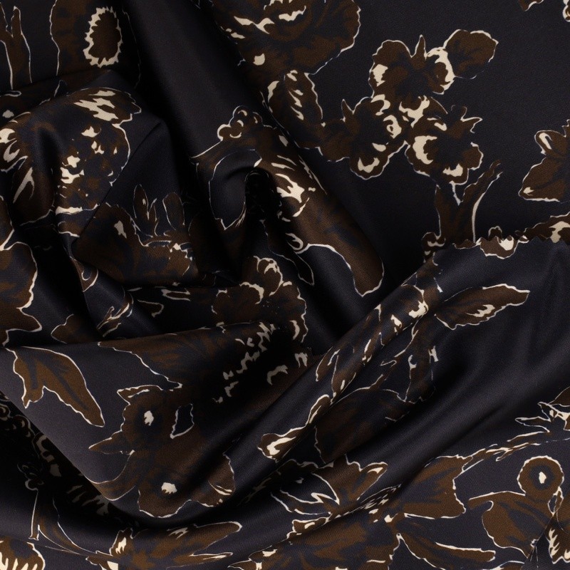 Coupon 3m Tissu Satin Imprimé Digital Marine