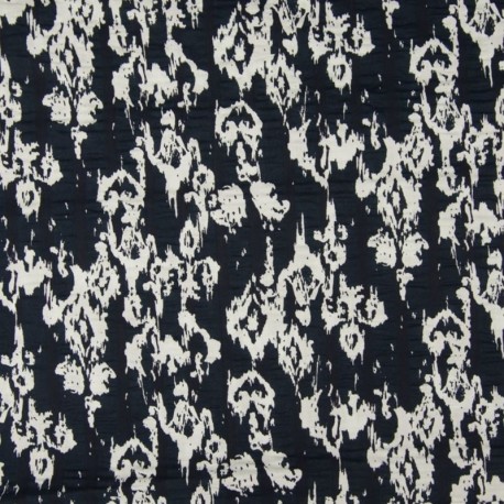 Coupon 3m Tissu Seersucker Imprimé Tache Navy et blanc