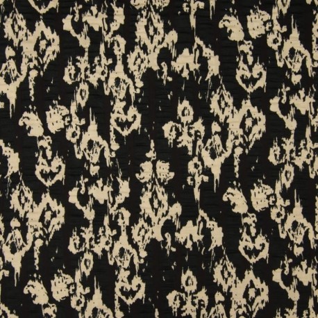 Coupon 3m Tissu Seersucker Imprimé Tache Sable et noir