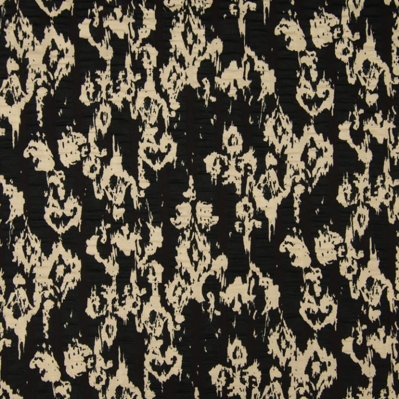 Coupon 3m Tissu Seersucker Imprimé Tache Sable et noir
