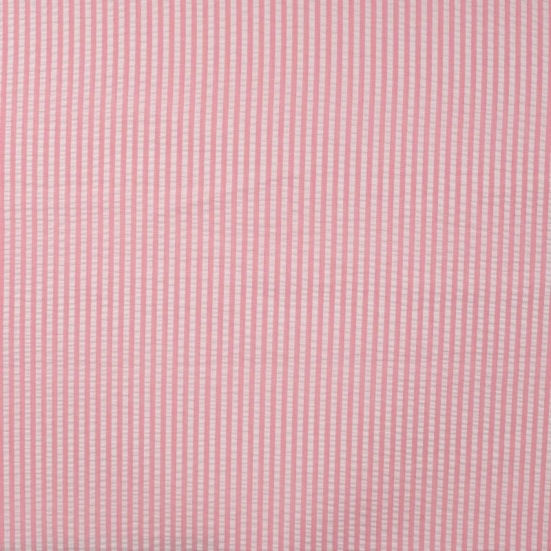 Coupon 3m Tissu Poly Coton Seersucker Rayure Rose Clair