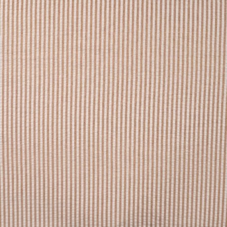 Coupon 3m Tissu Poly Coton Seersucker Rayure Caramel 