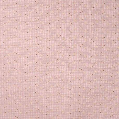 Coupon 3m Tissu Seersucker Brodé Nude