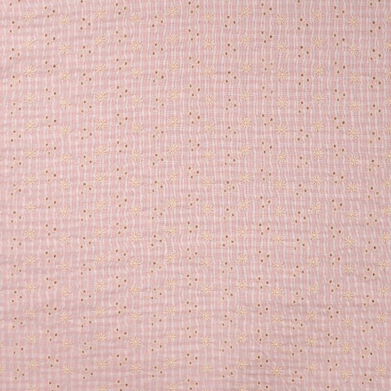 Coupon 3m Tissu Seersucker Brodé Nude
