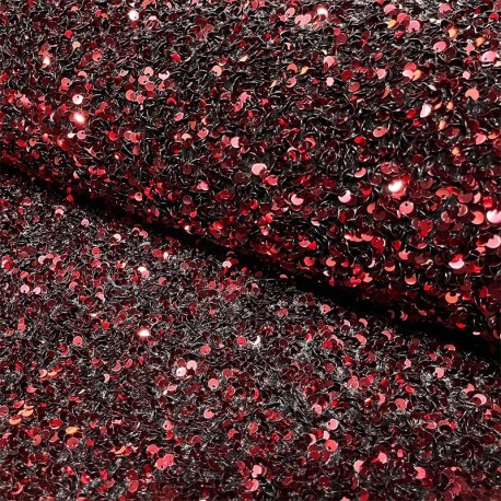 Coupon 3m Tissu Velours Sequin Rouge Bordeaux 