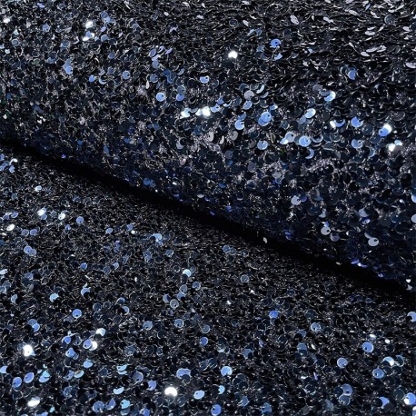 Coupon 3m Tissu Velours Sequin Bleu Nuit