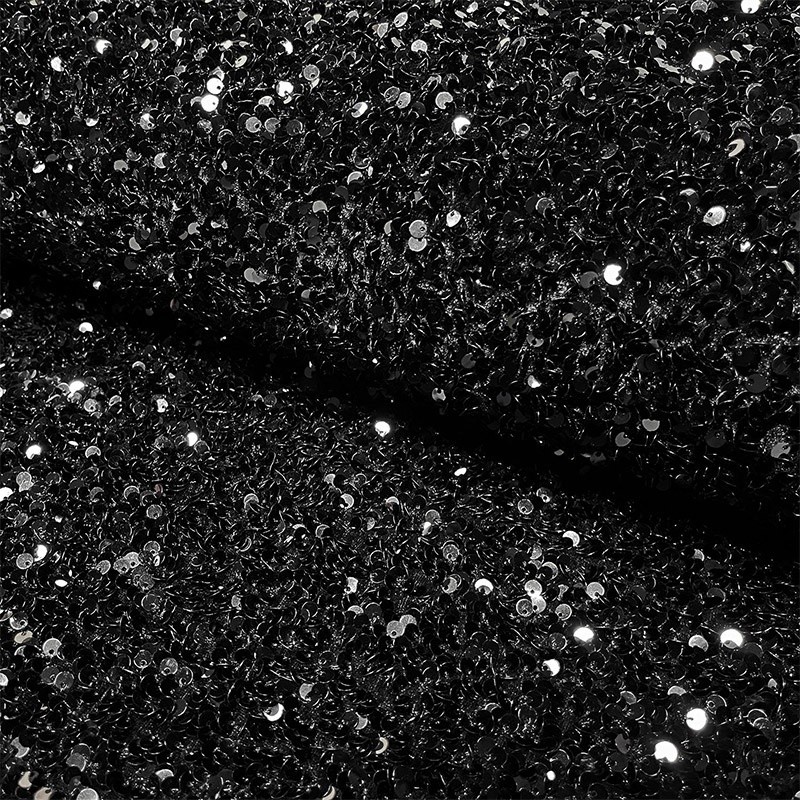 Coupon 3m Tissu Velours Sequin Noir 