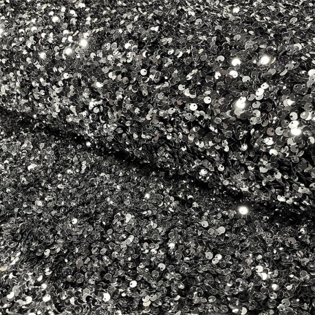 Coupon 3m Tissu Velours Sequin Argent