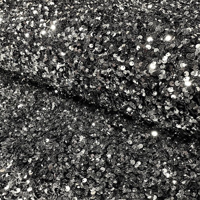 Coupon 3m Tissu Velours Sequin Argent
