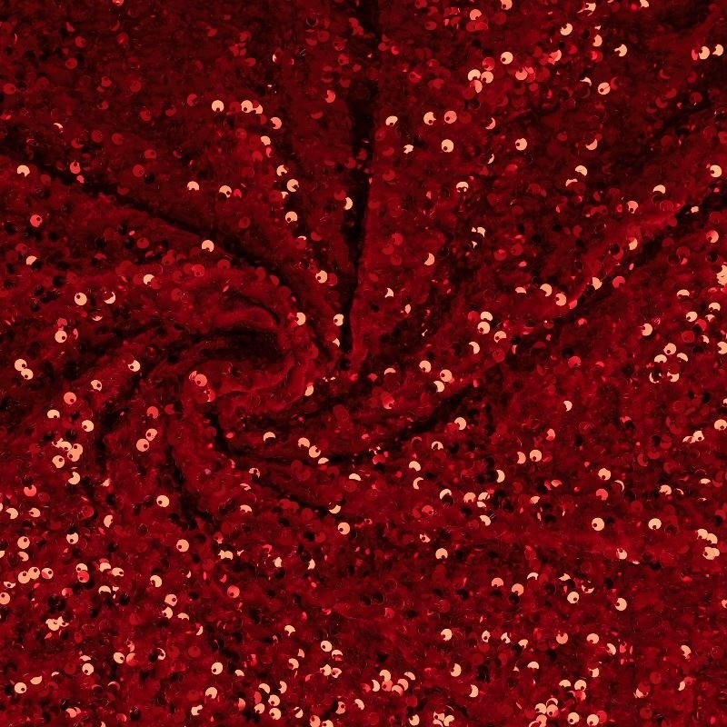 Coupon 3m Tissu Sequins Sur Velours Rouge 