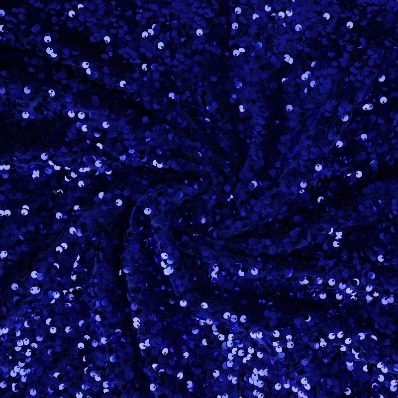 Coupon 3m Tissu Sequins Sur Velours Bleu 