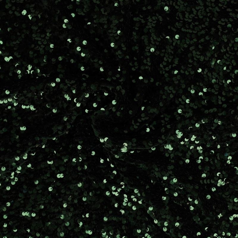 Coupon 3m Tissu Sequins Sur Velours Vert Sapin