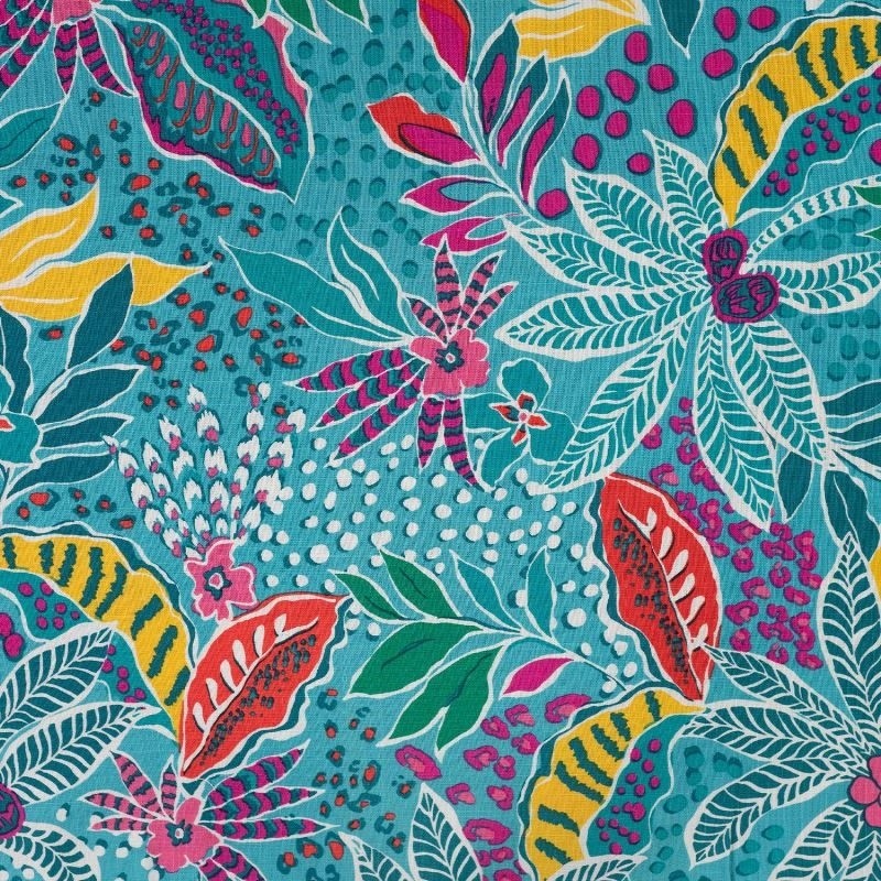 Coupon 3m Tissu Rayonne Elasthanne Imprimée Fleurs Pétrole