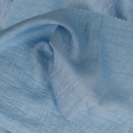 Coupon 3m Tissu Uni Aspect Froissé Bleu 