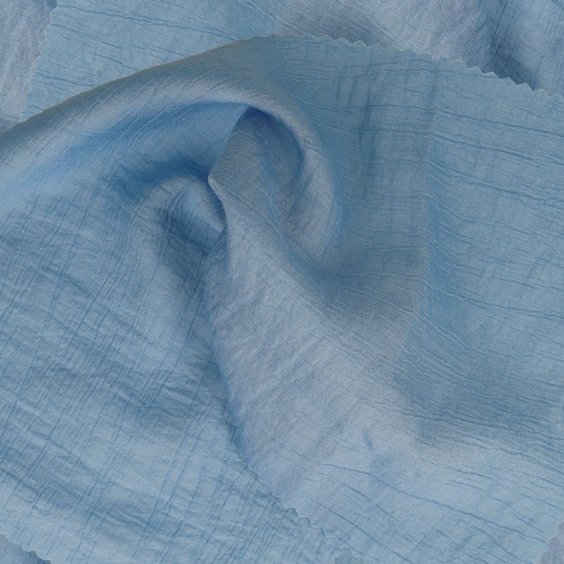 Coupon 3m Tissu Uni Aspect Froissé Bleu 