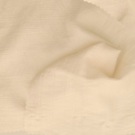 Coupon 3m Tissu Uni Aspect Froissé Ecru 
