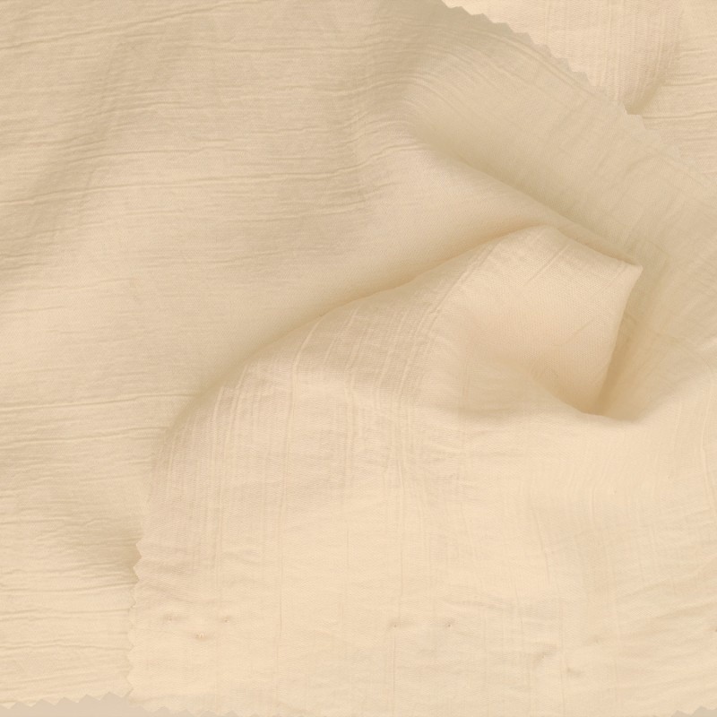 Coupon 3m Tissu Uni Aspect Froissé Ecru 
