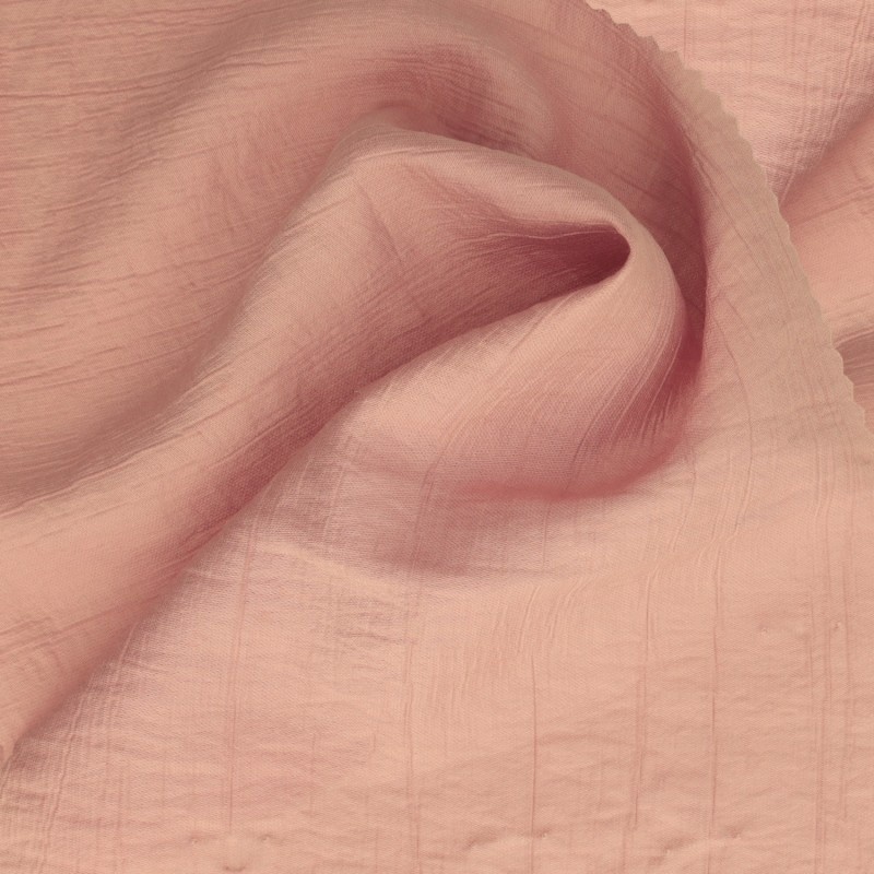 Coupon 3m Tissu Uni Aspect Froissé Rose