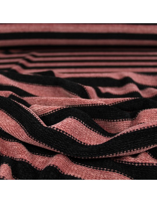 Tissu jersey chenille à rayures rose