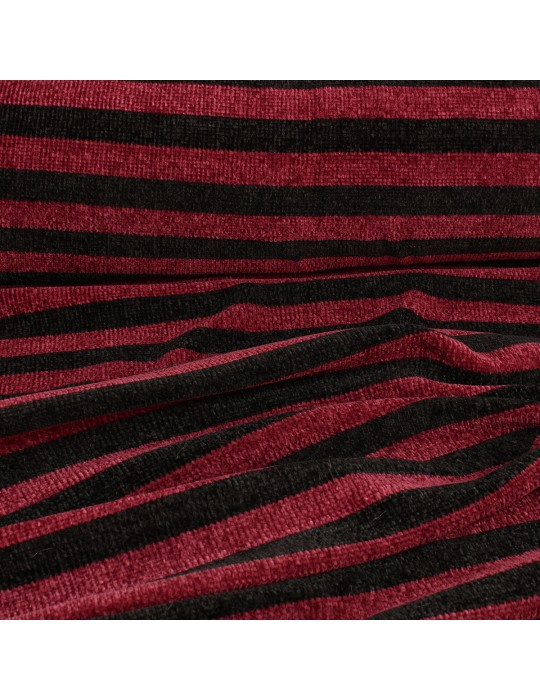 Tissu jersey chenille à rayures  rouge