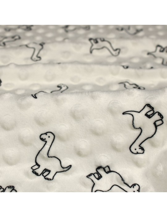 Tissu minky imprimé dinosaure blanc