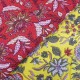 Coupon 3m Tissu Blockprint Imprimé Tampons Mains Matelassé Double Face Floral Rouge et Jaune